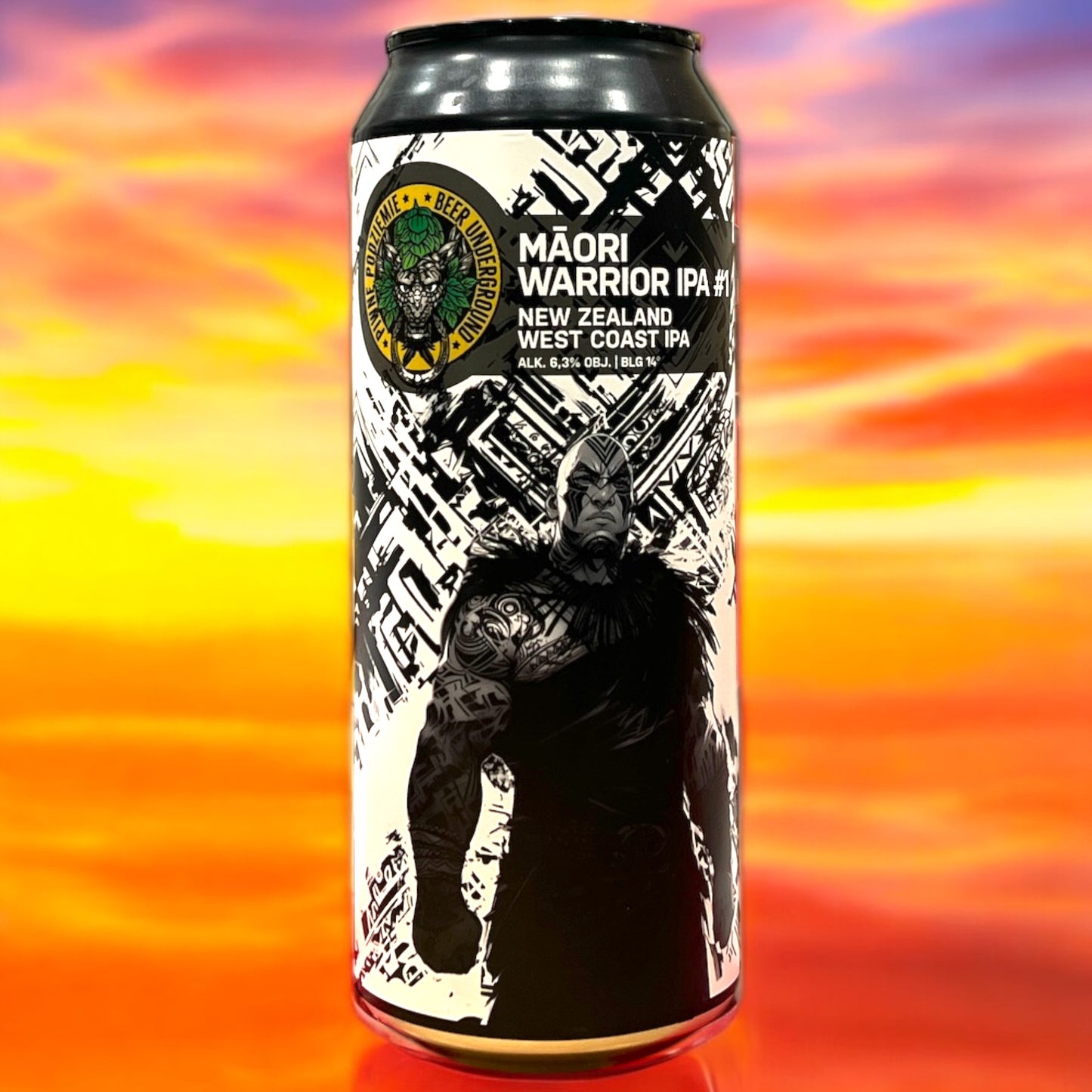 PIWNE PODZIEMIE. MAORI WARRIOR IPA #1. NEW ZEALAND WEST COAST IPA. LATA 500 ML.