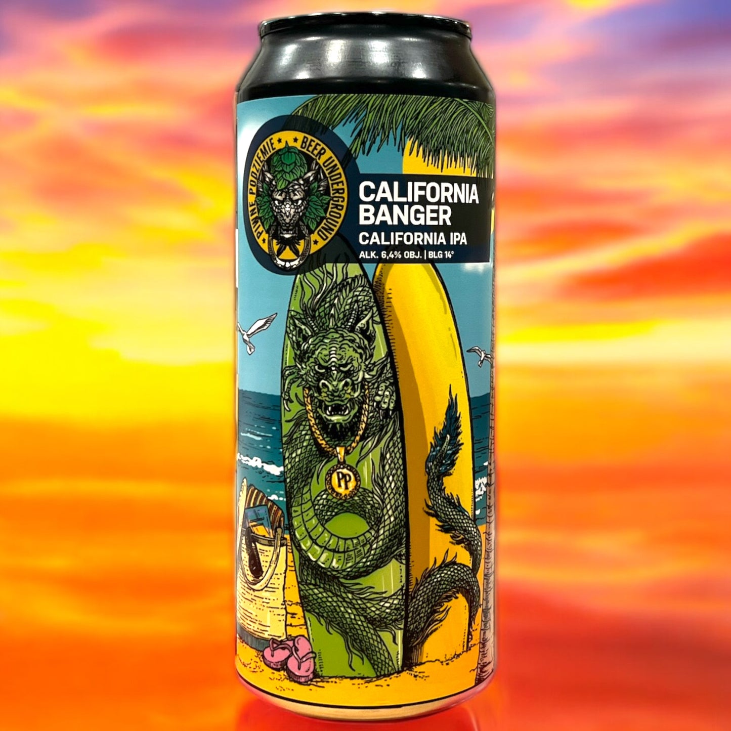 PIWNE PODZIEMIE. CALIFORNIA BANGER. CALIFORNIA IPA. LATA 500 ML.