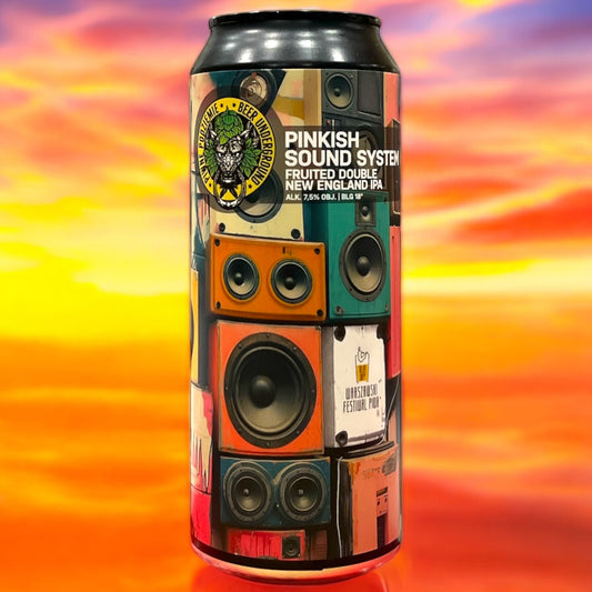 PIWNE PODZIEMIE. PINKISH SOUND SISTEM. FRUITED DOUBLE NEIPA. LATA 500 ML.