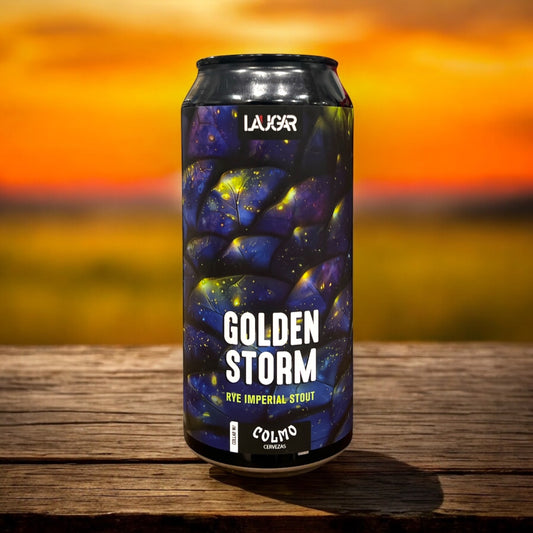 LAUGAR W/COLMO GOLDEN STORM RYE IMPERIAL STOUT LATA 440 ML.
